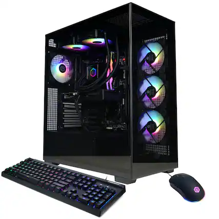 Front. CyberPowerPC - Gaming Desktop - AMD Ryzen 7 9700X 2024 - AMD Radeon RX 9070 XT 16GB - 32GB DDR5 Memory - 2TB SSD Storage - Black.