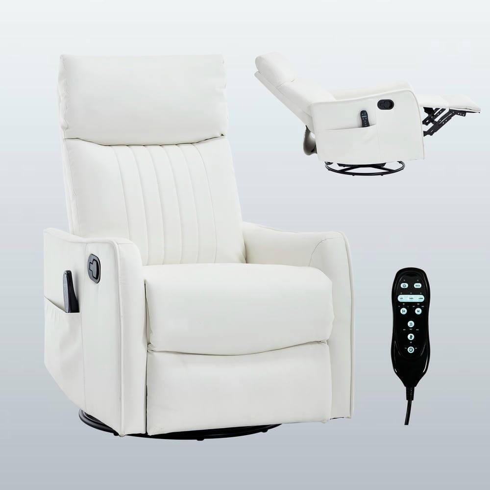 Alt View 9. Kadyn - Faux Leather Heat Massage Recliner Chair, 8 Vibration Modes & Lumbar Heat, Rocker Swivel, White - White.