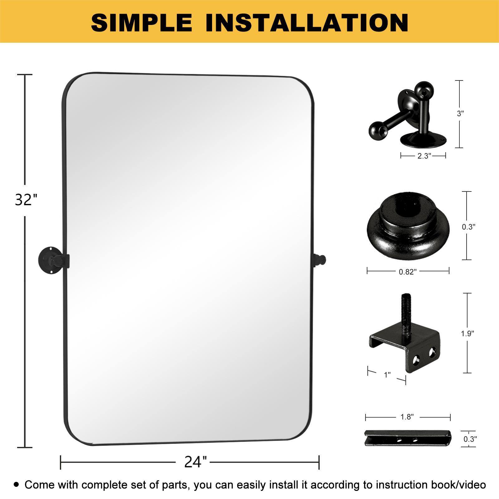 SIMPLE INSTALLATION

- 2.3" T
- 3" I
- 32" 
- 0.3" 
- 0.82" 
- 1.9" 
- 1" 
- 1.8" 
- 0.3" 
- 24"

Come with complete set of parts, you can easily install it according to instruction book/video