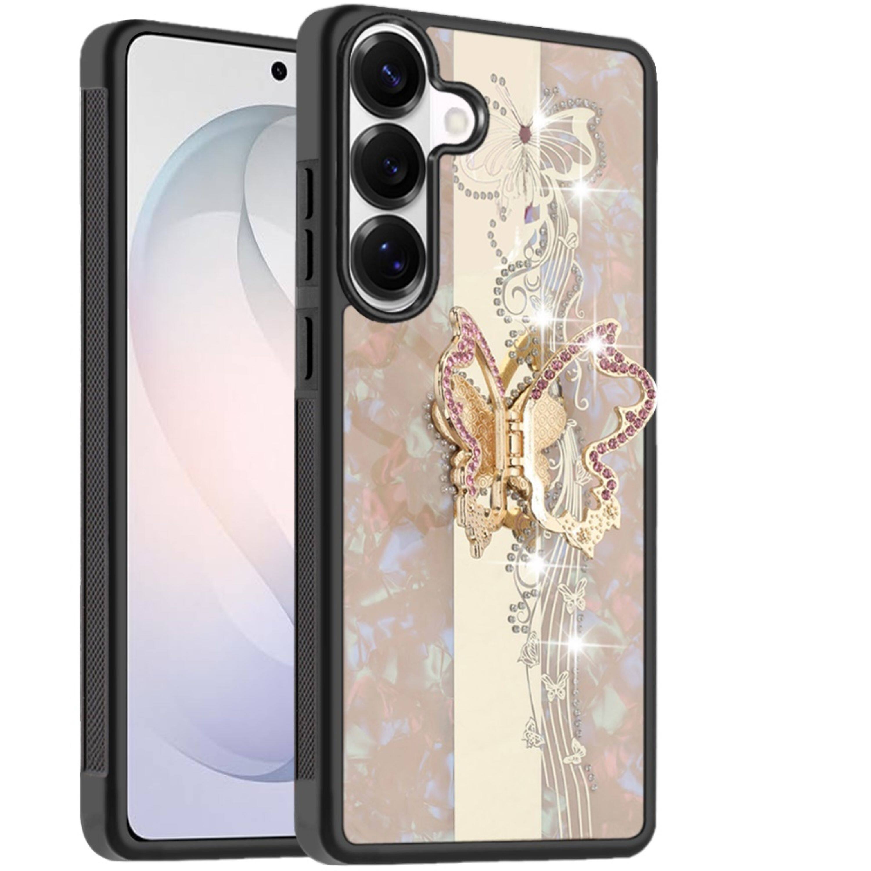 Angle. Kitcheniva - Rhinestone Bling Glitter Case With Tempered Glass For Samsung S26 Plus Gold - Gold.