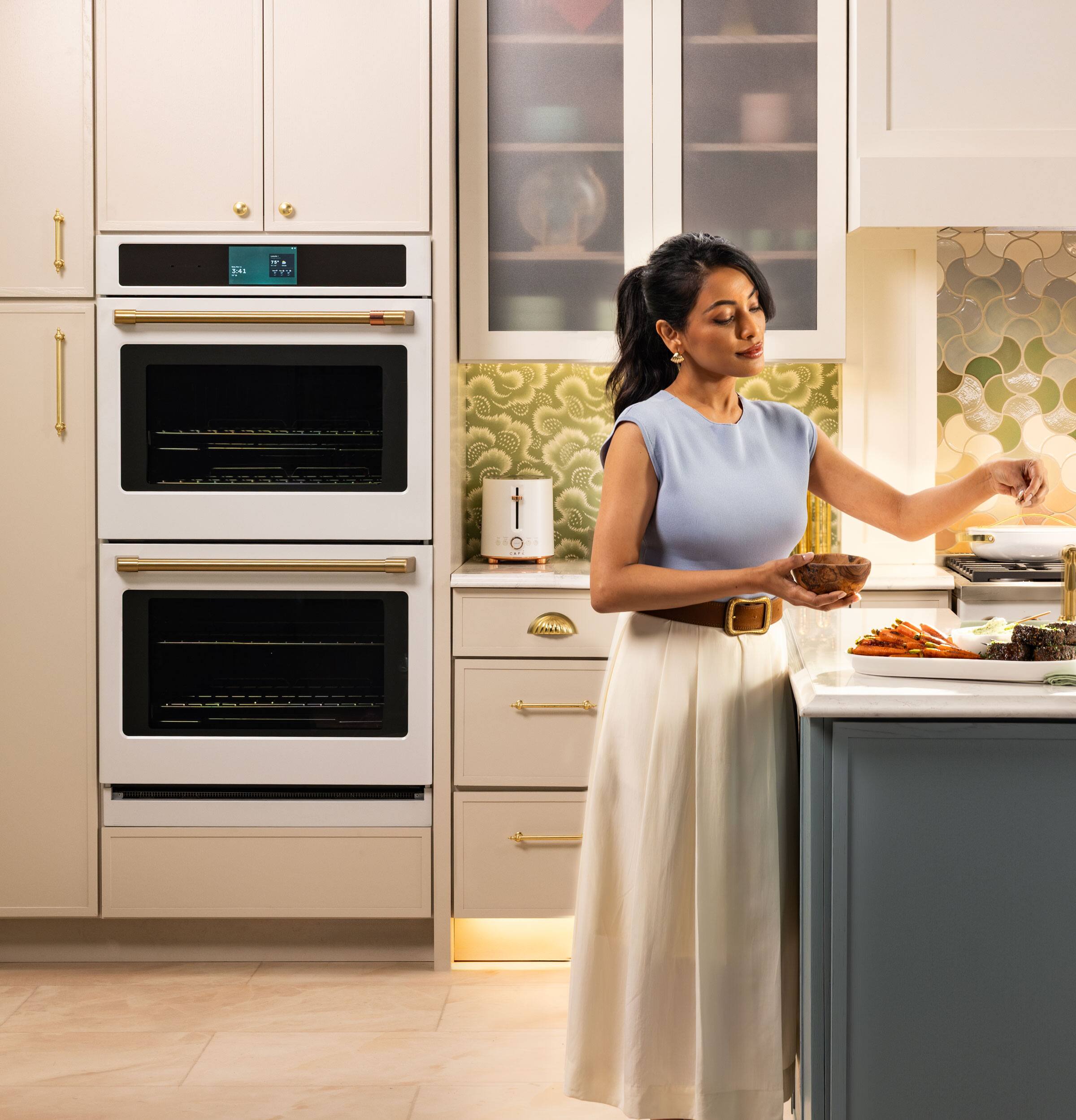 Alt View 12. Café - 30" Smart Built-In Double Electric Convection Wall Oven with Air Fry and Precision Cooking Modes - Matte White.