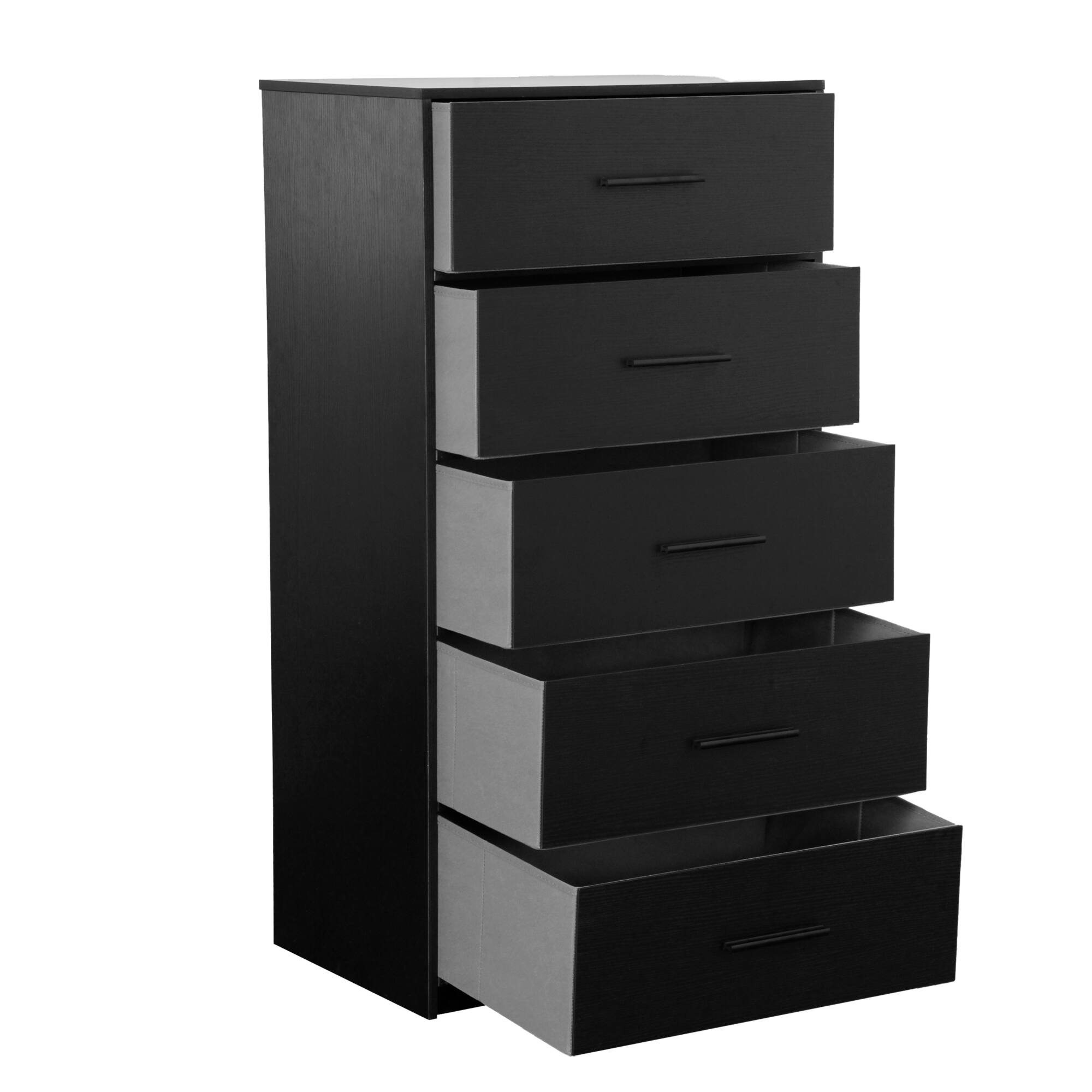 Alt View 2. GOODSILO - Modern 5-Drawer Fabric Dresser with Wooden Top for Bedroom, Living Room, or Office Storage - Black.