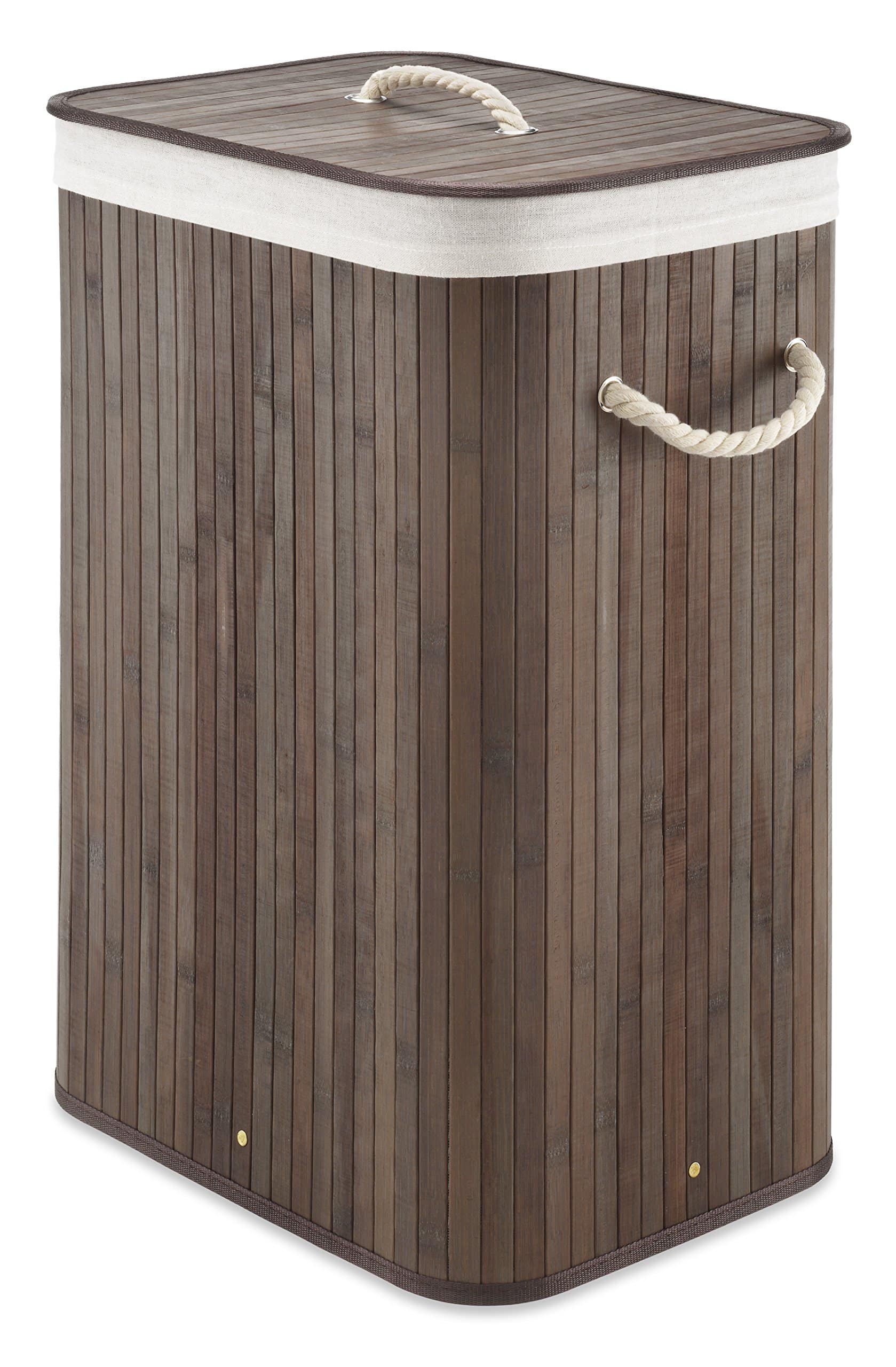DORLUKFU - Laundry Hamper with Rope Handles Bamboo, 12.25x16.25x23.375 - Dark Stain
