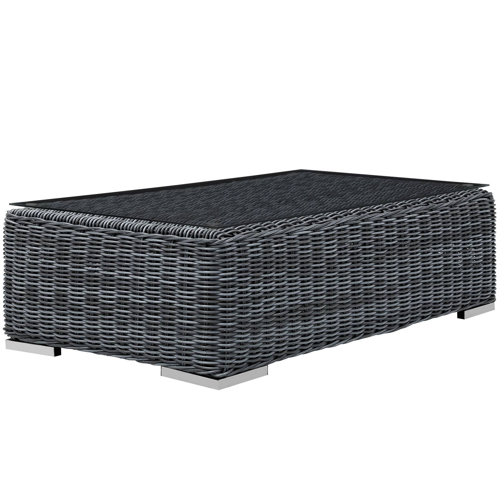 Left. Modway - Summon Outdoor Patio Glass Top Coffee Table by Modway - Gray.