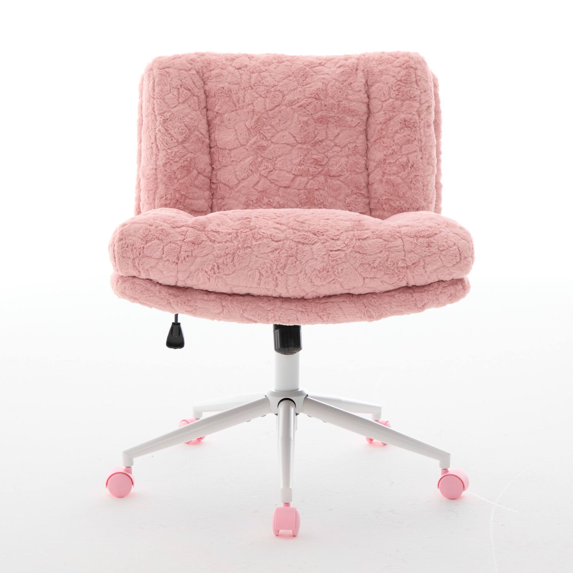 Left. GOODSILO - Extra Wide Plush Faux Fur Office Chair with Adjustable Height and 360-Degree Swivel for Home Workspace - Pink.