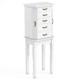 Gymax - Jewelry Wood Cabinet Armoire Storage Box Chest St& Organizer Christmas Gift - White