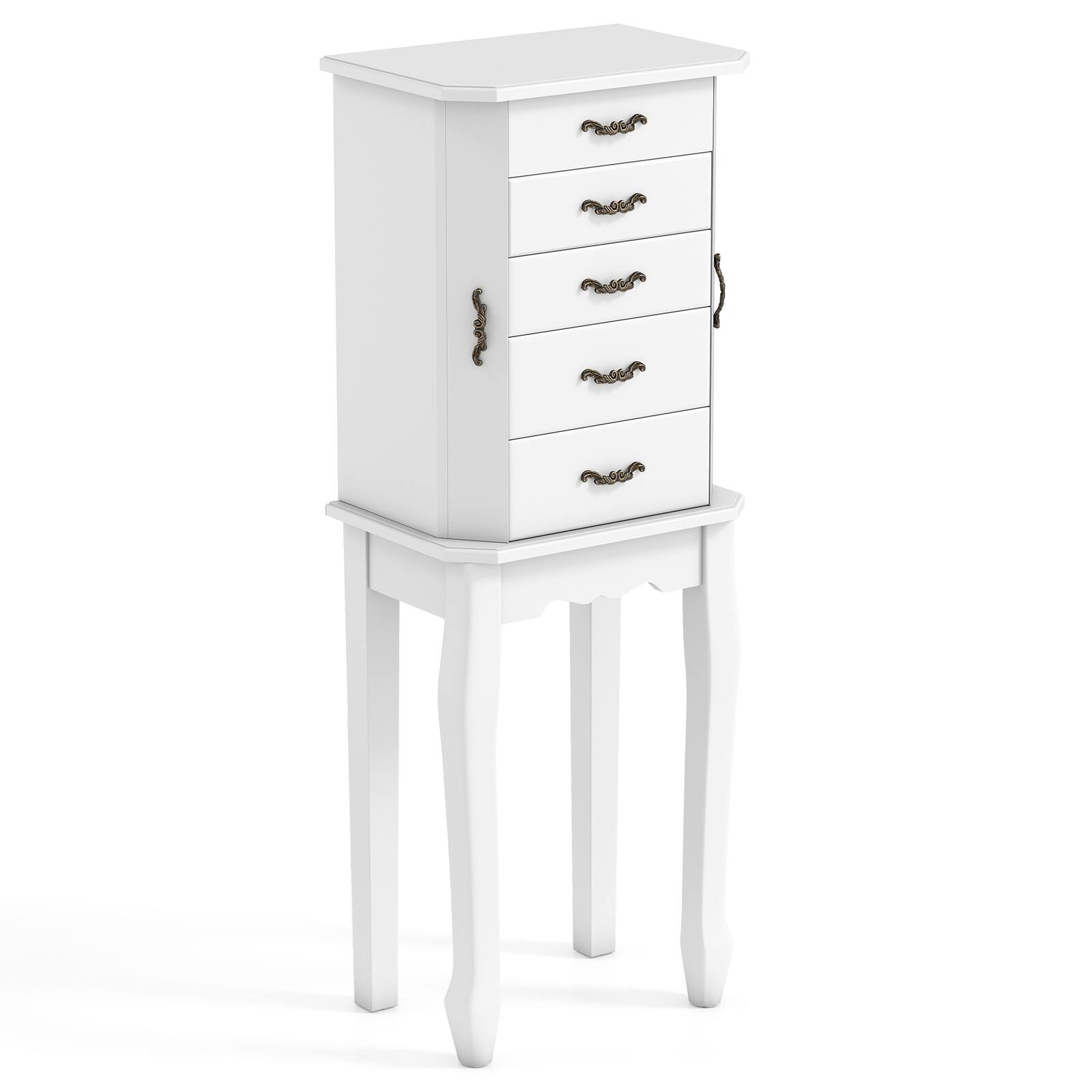 Front. Gymax - Gymax Jewelry Wood Cabinet Armoire Storage Box Chest St& Organizer Christmas Gift White - White.
