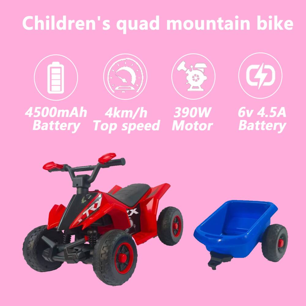 Children's quad mountain bike

- 4500mAh Battery
- 4km/h Top speed
- 390W Motor
- 6v 4.5A Battery