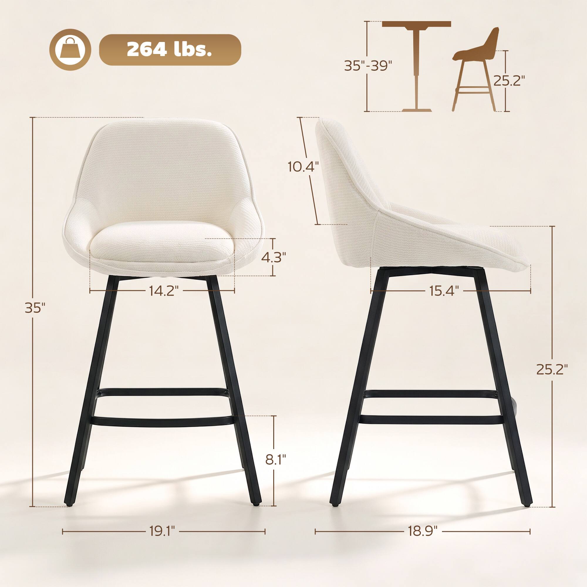 Homcom Stools Modern Chenille 360° Swivel Barstools Counter Height ...