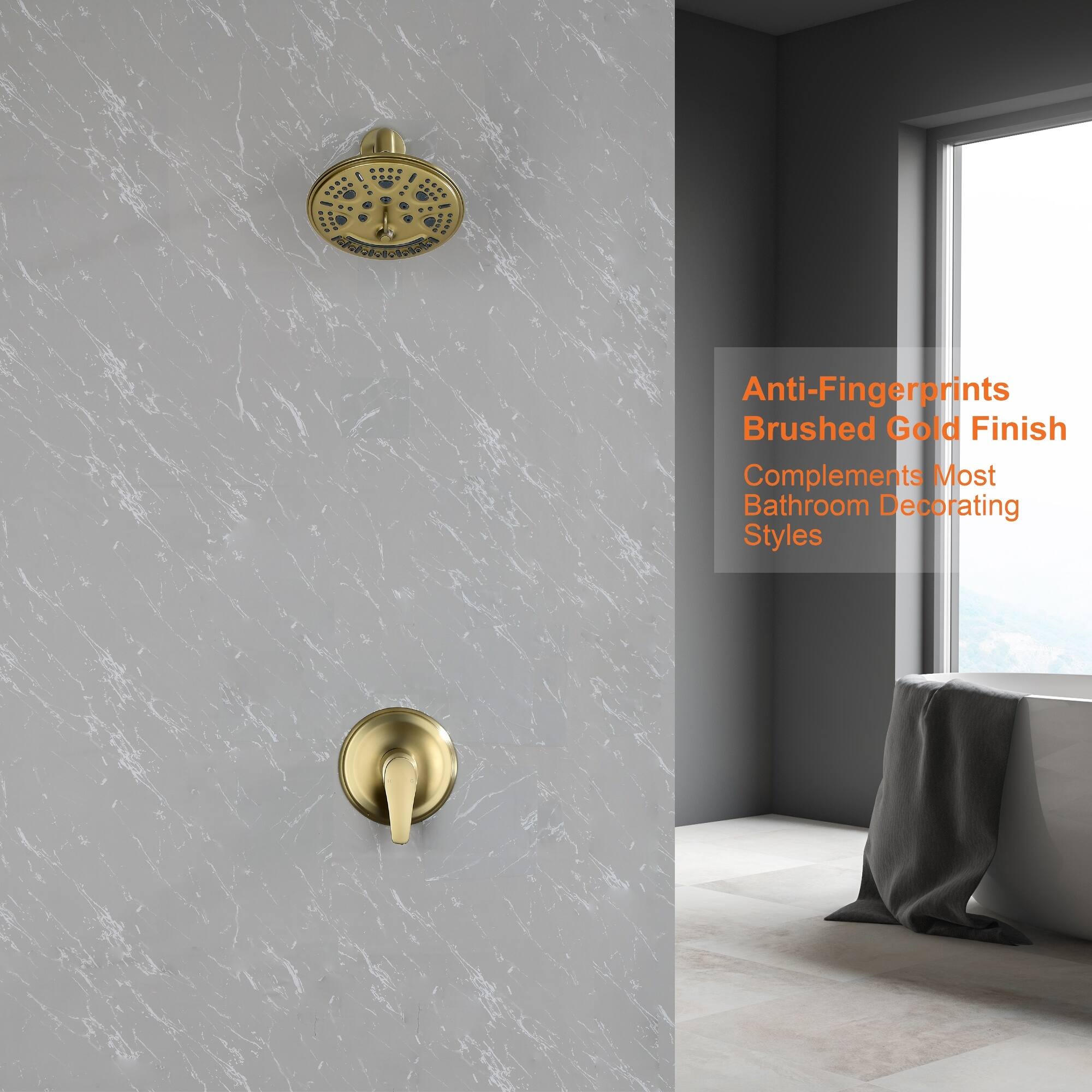 Anti-Fingerprints  
Brushed Gold Finish  
Complements Most Bathroom Decorating Styles