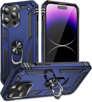 Front. Entronix - Entronix iPhone 14 Pro Case - Durable Dual-Layer Grip with Kickstand - Navy.