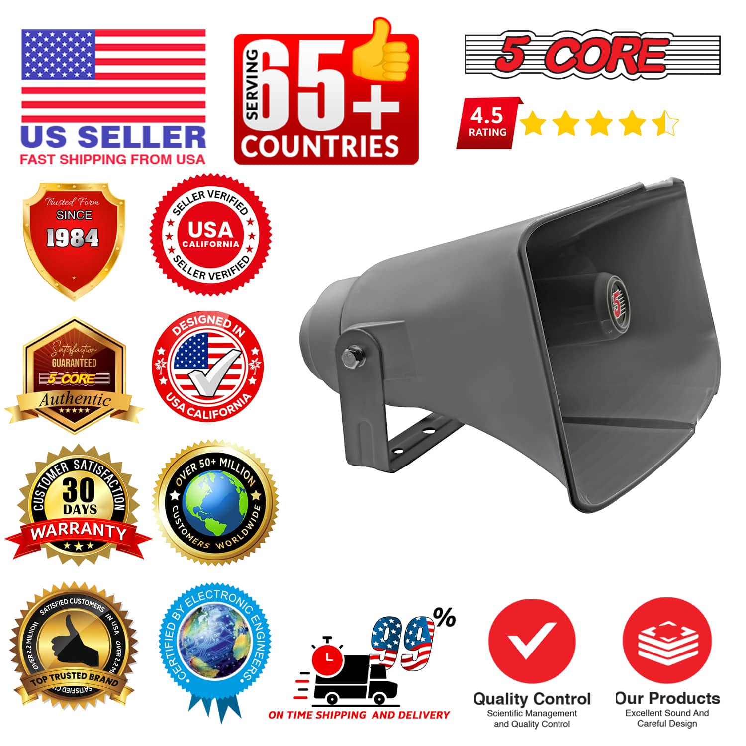 5 CORE PA Horn 400W Loud Speaker 16 Inch Bull Horn Loud Audio