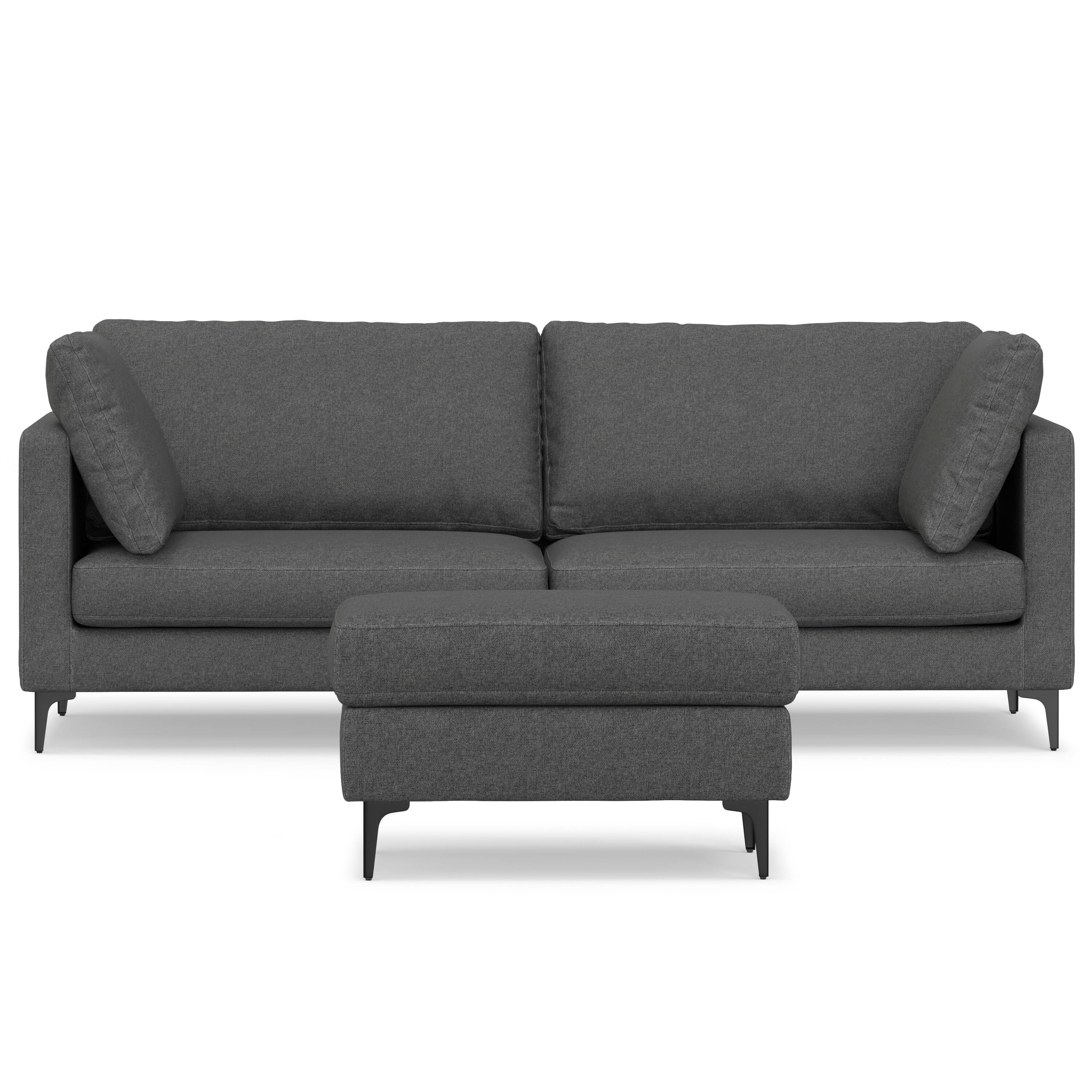 Left. Simpli Home - Ava 90-inch Sofa and Ottoman Set in Tightly Woven Performance Fabric - Pebble Grey.