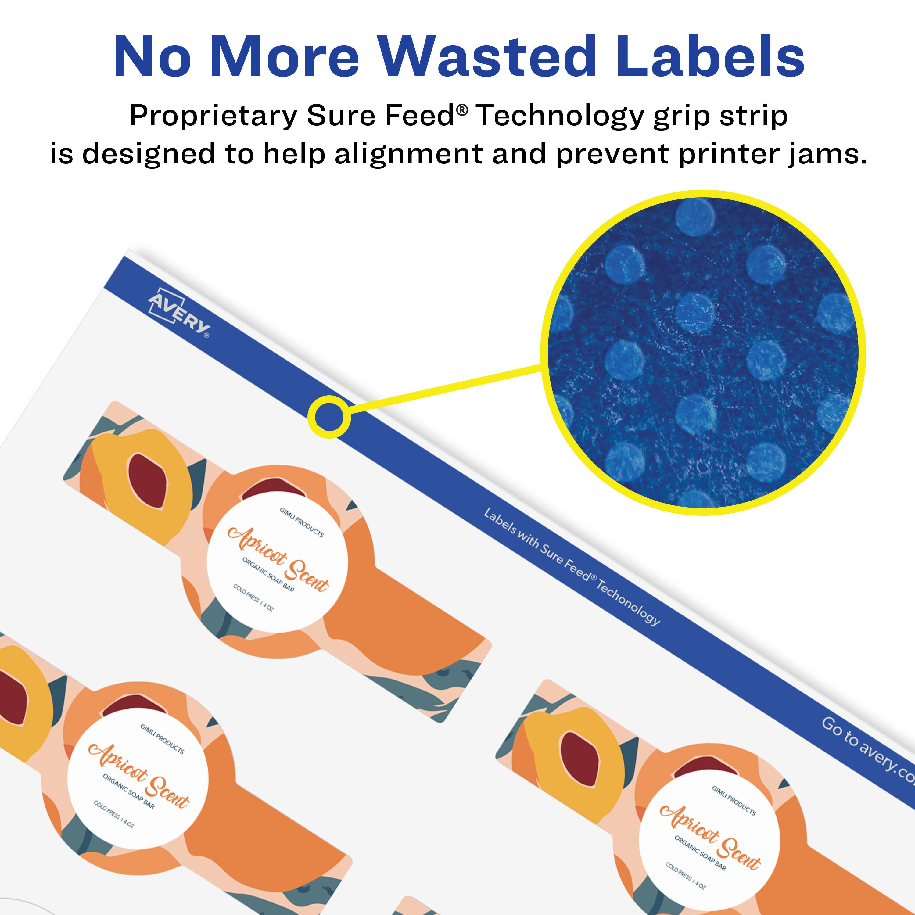 No More Wasted Labels  
Proprietary Sure Feed® Technology grip strip is designed to help alignment and prevent printer jams.  

AVERY  
U PRODUCTS  
Apricot ORGANIC SOAF CTEN Scent - A0 Labels with Sure Feed Technology  
AVERY  
U PRODUCTS  
Apricot ORGANIC SDAP METE SOA E Scent 40  
AVERY  
U PRODUCTS  
Apricot ORGANIC - SEAP Scent  

Go to avery.com