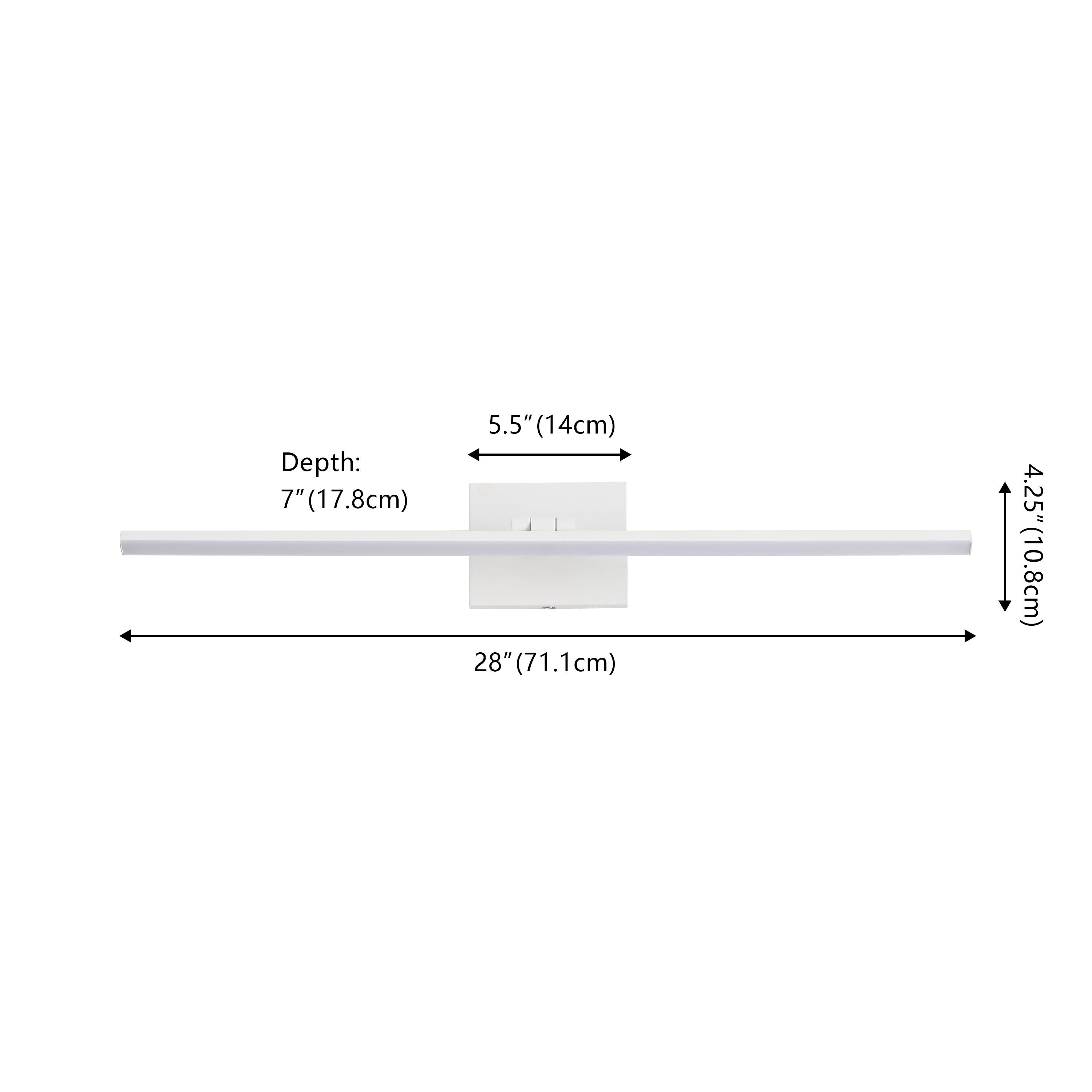 Depth: 7" (17.8cm)  
5.5" (14cm)  
28" (71.1cm)  
4.25" (10.8cm)