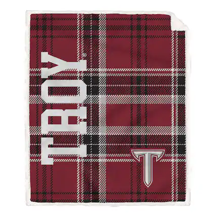 Front. Pegasus - Troy University Trojans 50" x 60" Playmaker Plaid Ultra Cozy Sherpa Throw - Multicolor.