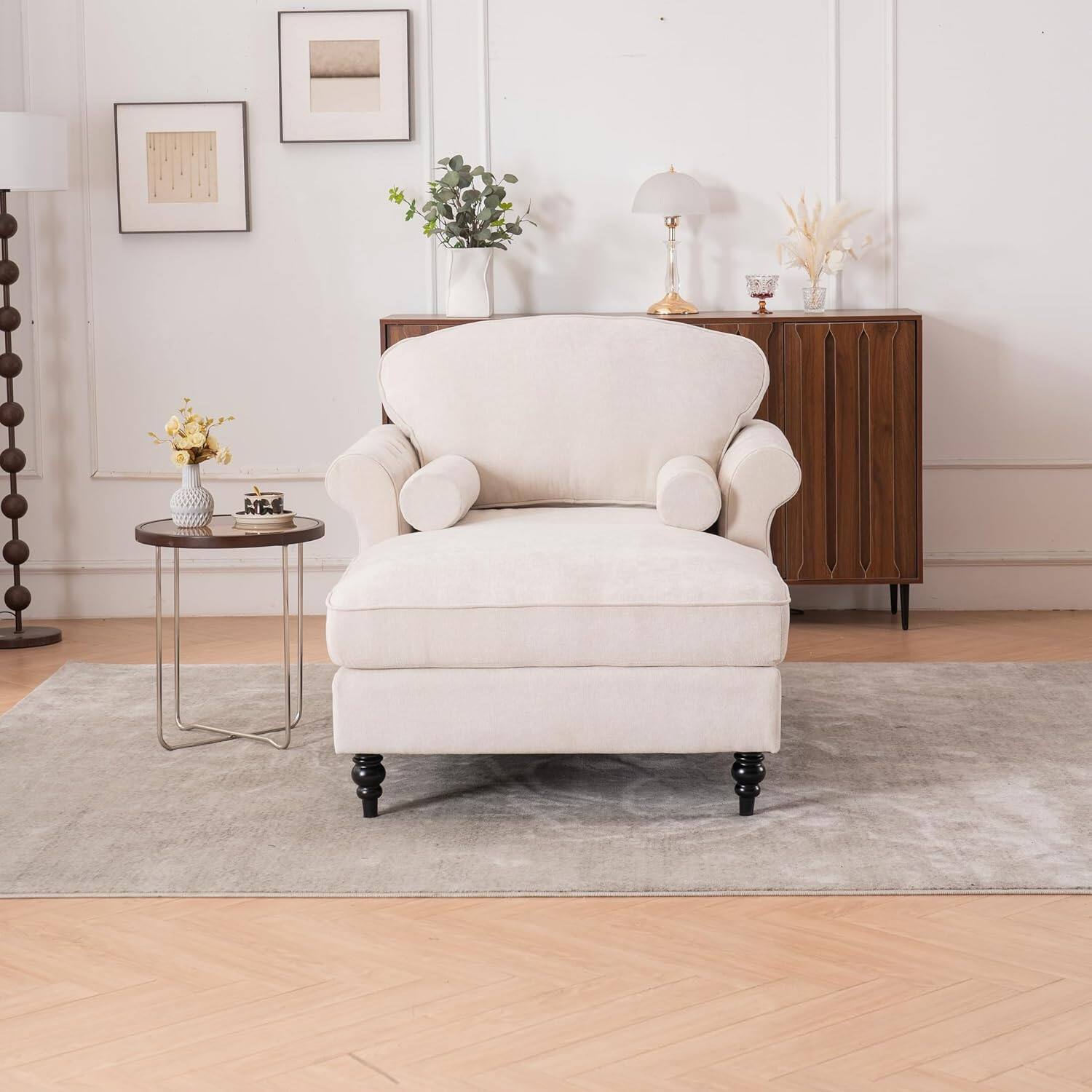 Alt View 2. Trinkets Crazed - Oversized Chaise Lounge Indoor,Chenille Single Sofa Bed with Wide Seat Upholstered Reclining Sleeper Armchair - beige.