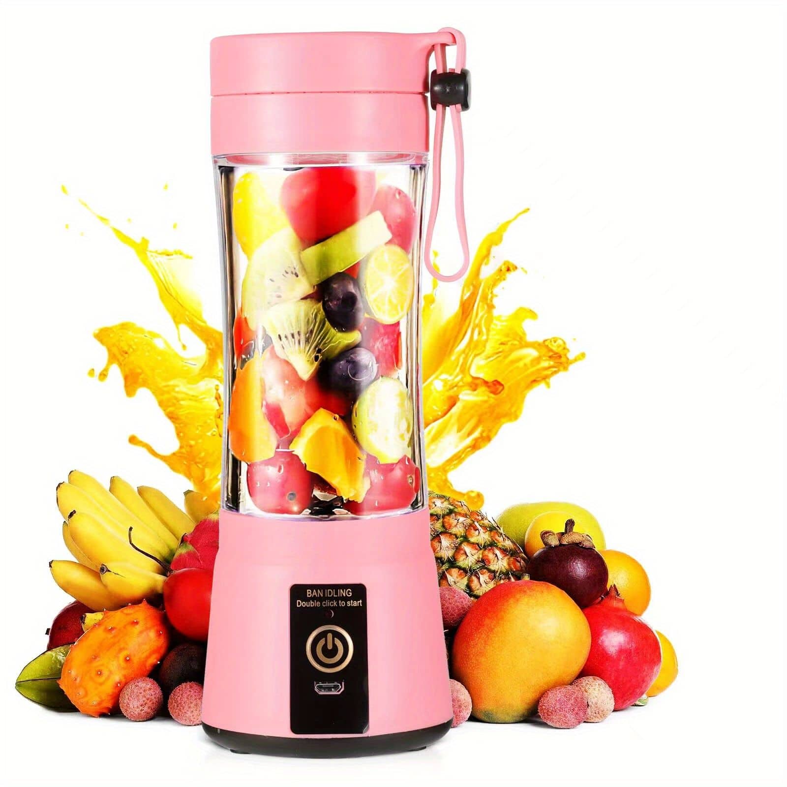 Forest'nSky - 380ML Portable Juicer and Blender Cup, USB Rechargeable with 6 Blades for Fresh Juice - Pink