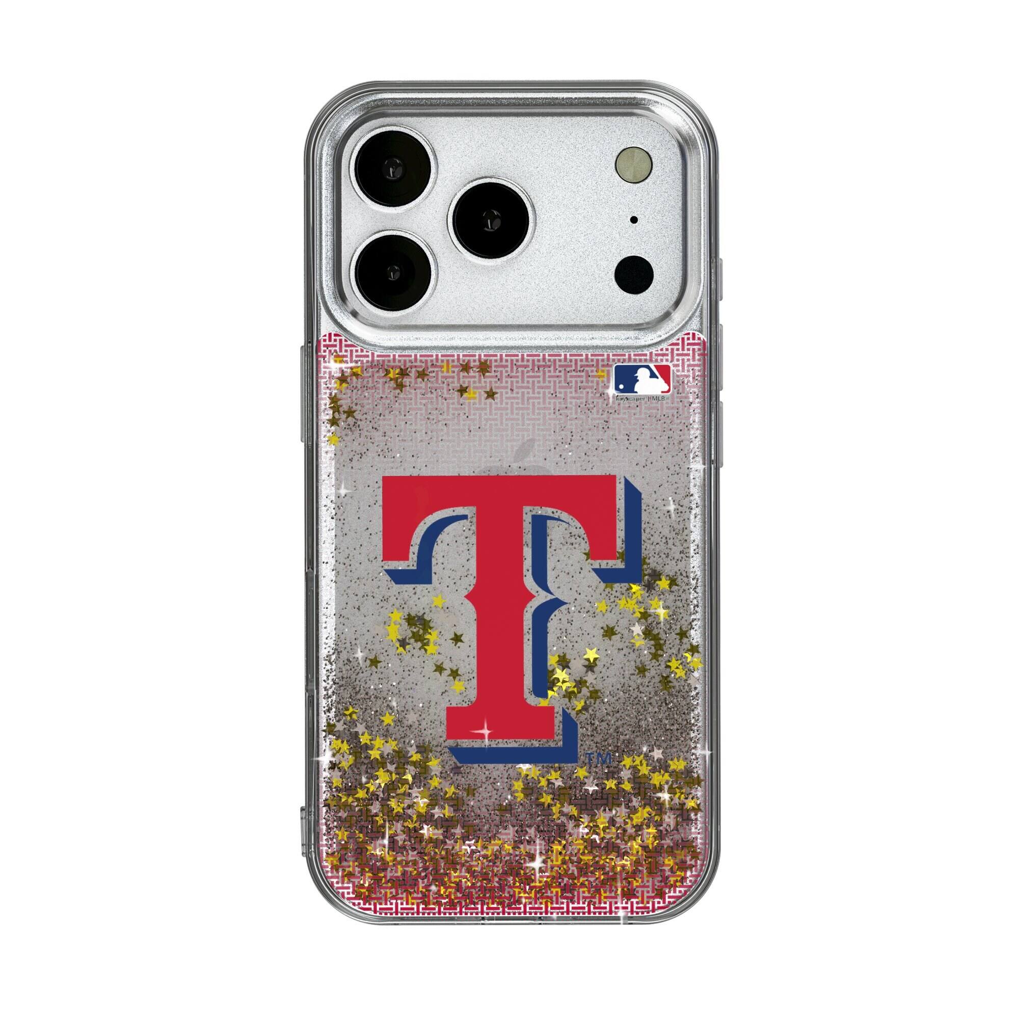 Front. Keyscaper - Texas Rangers Linen Logo iPhone Glitter Case - 14 - Multicolor.