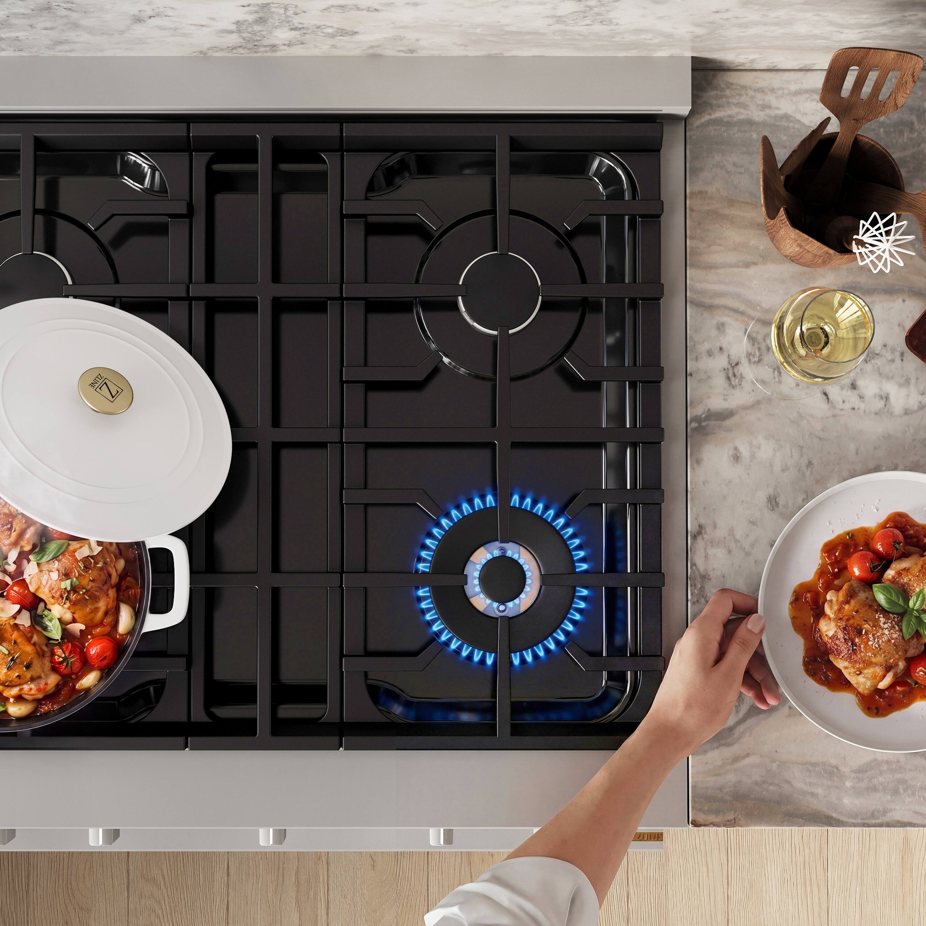 Alt View 14. ZLINE - 30 in. 4.2 cu. ft. Marino Freestanding Gas Range with 4 Burner Cooktop and Manual Clean Convection Gas Oven - Stainless Steel.