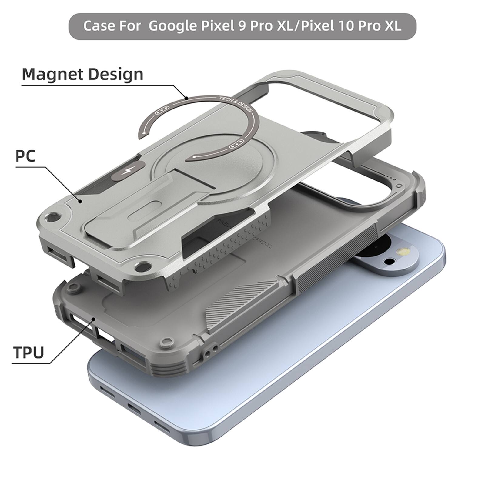 Case For Google Pixel 9 Pro XL/Pixel 10 Pro XL  
Magnet Design  
PC  
TPU