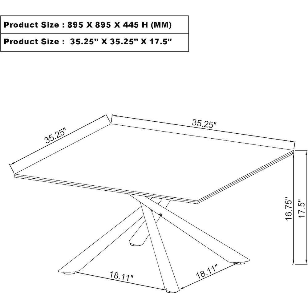 Product Size: 895 X 895 x 445 H (MM)  
Product Size: 35.25" x 35.25" x 17.5"