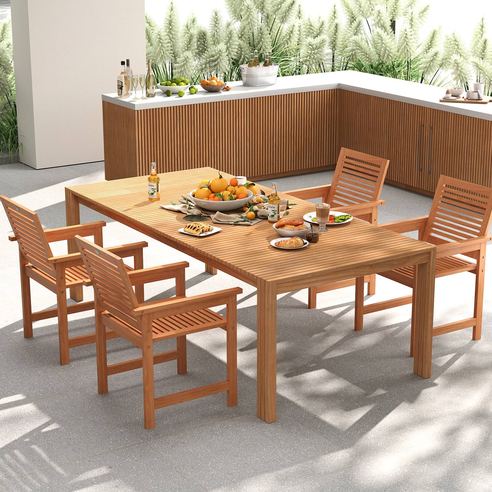 Alt View 3. Gymax - Gymax Patio Chairs Set of 4 Outdoor Wooden Dining Chairs w/ Inclined Backrests - Natural.
