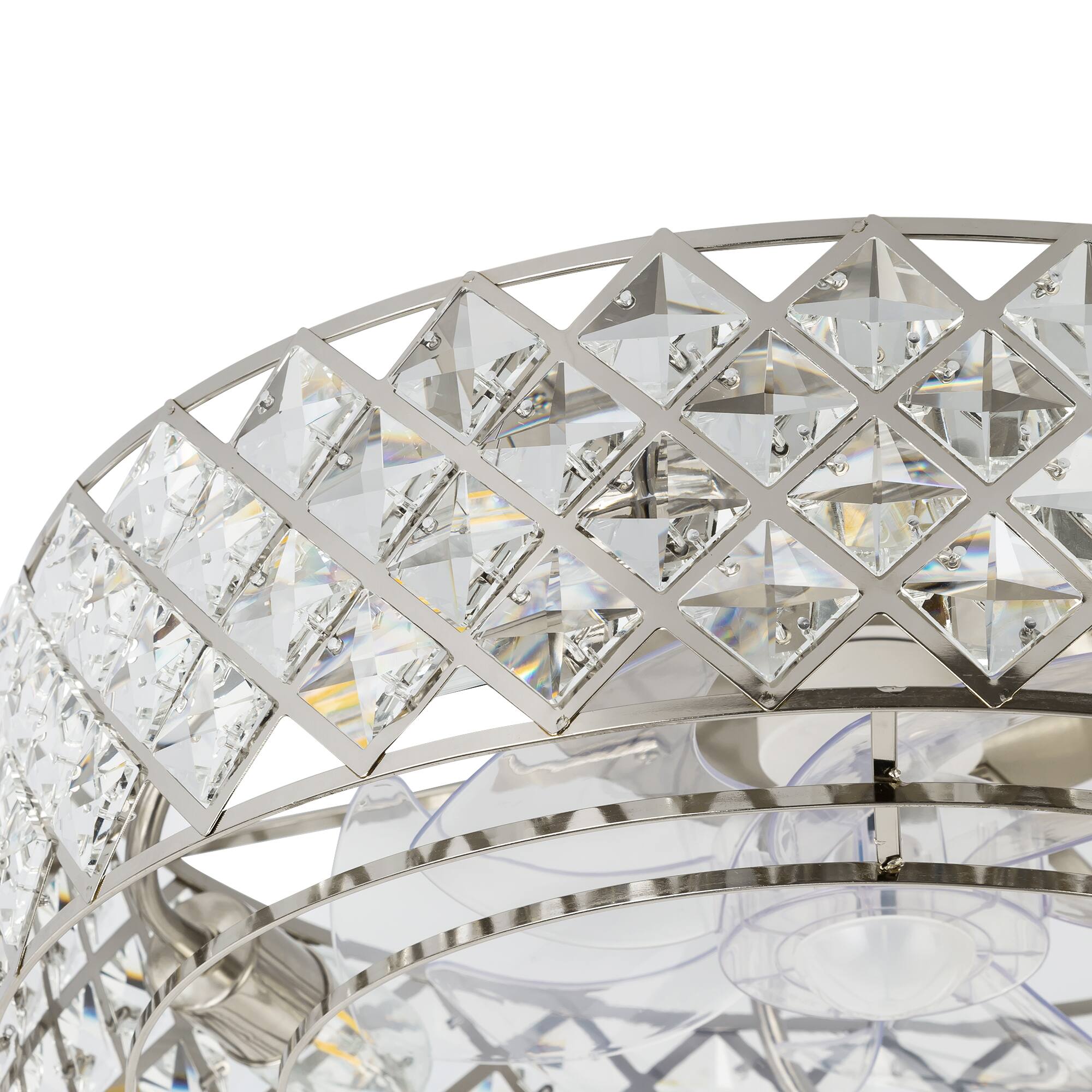 Alt View 7. Breezary - 19-Inch Ceiling Fan with Crystal Cage Shade, 7 Transparent ABS Blades, DC Motor, 6-Speed Remote Control, Timer, E26 Base - Satin Nickel.