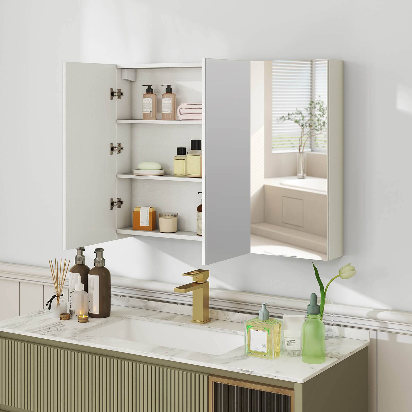 Alt View 3. Costway - Costway 36" Wide Wall Mount Mirrored Bathroom Medicine Cabinet Organizer Mirror Door - White.
