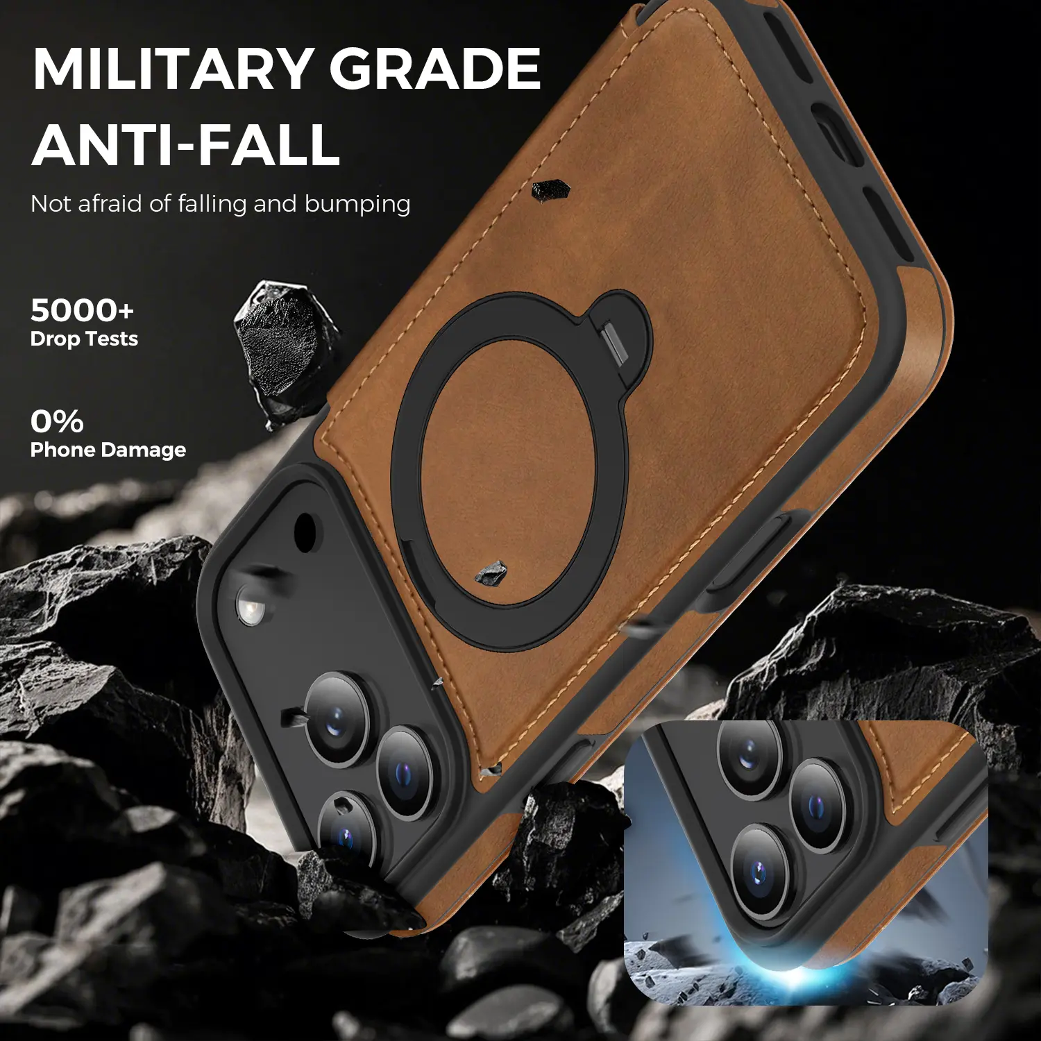 MILITARY GRADE  
ANTI-FALL  

Not afraid of falling and bumping  

5000+ Drop Tests  

0% Phone Damage
