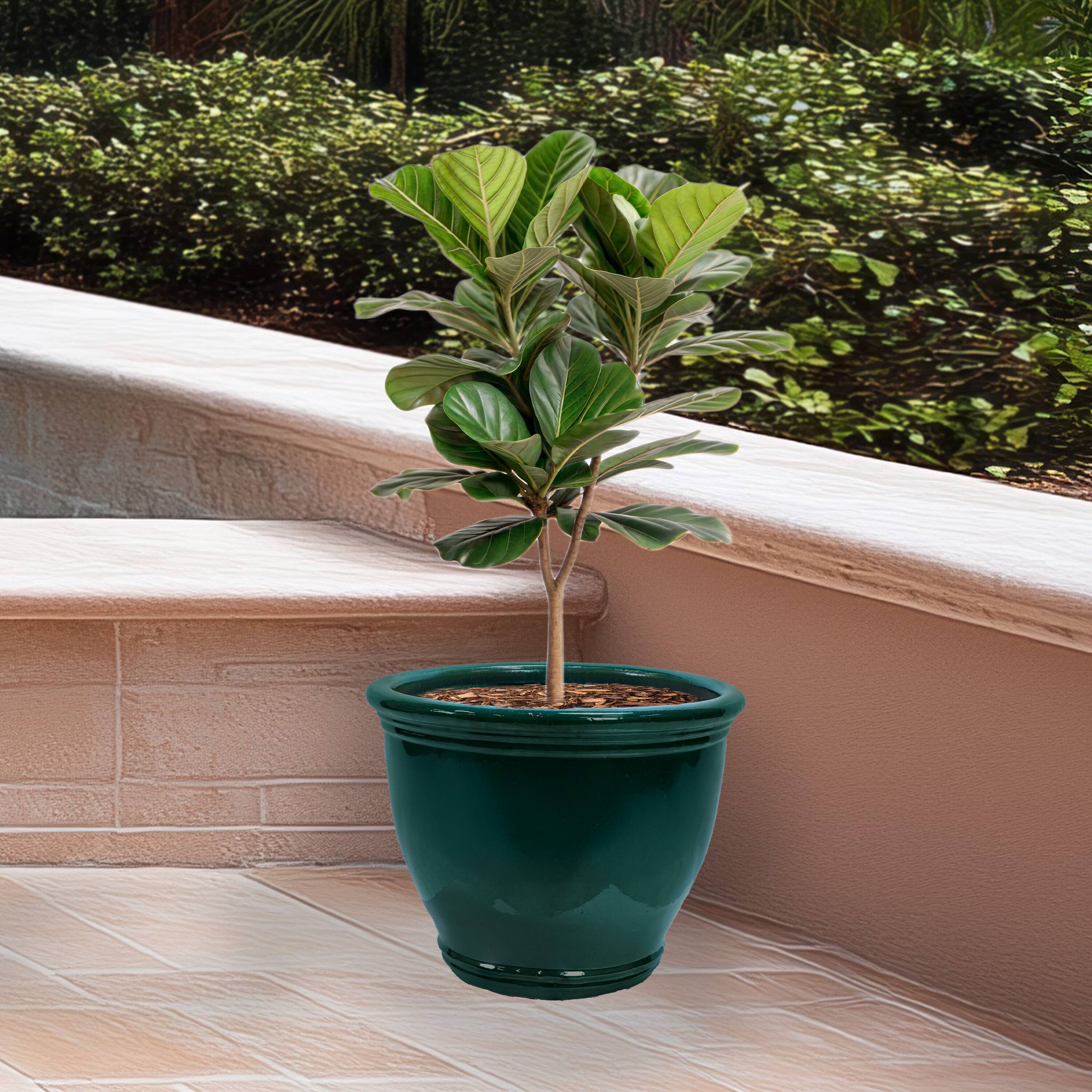 Alt View 7. Sunnydaze - 18.5 in Studio High-Fired Glazed Ceramic Planter - Dark Green.