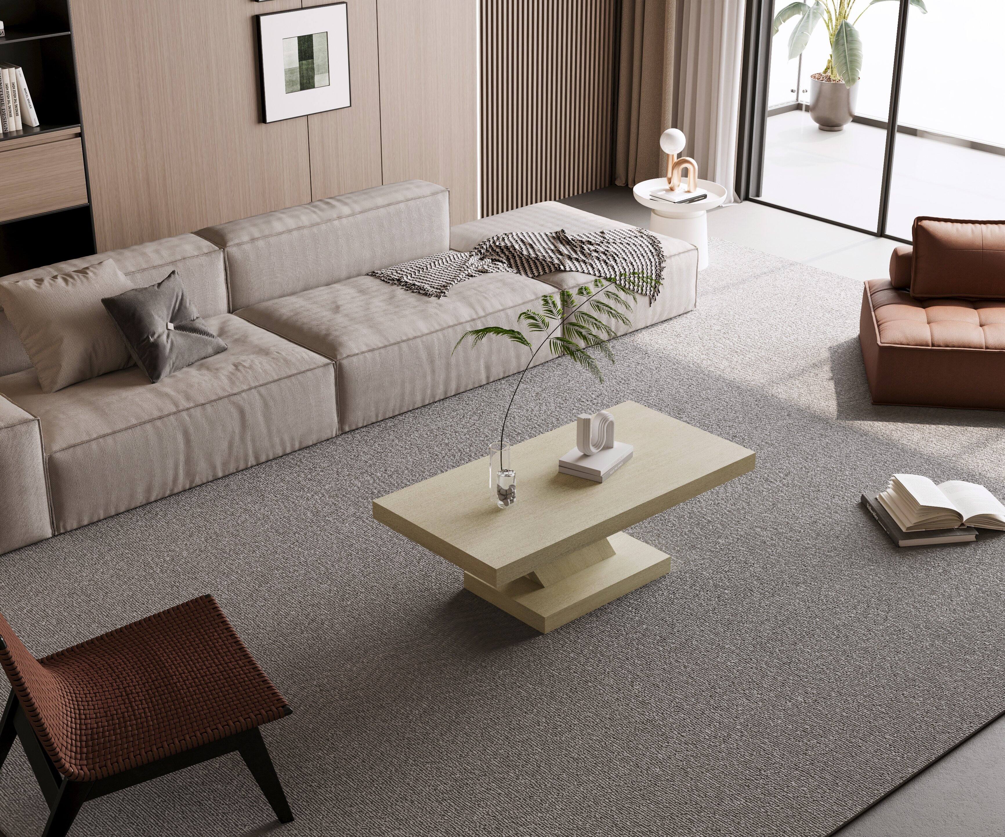 Alt View 4. Loheer - Loheer 47 Inch Modern Cross Leg Coffee Table Oak Wash Center Table Solid Wood Veneer X-Shape Living Room Furniture - Imitative Oak.