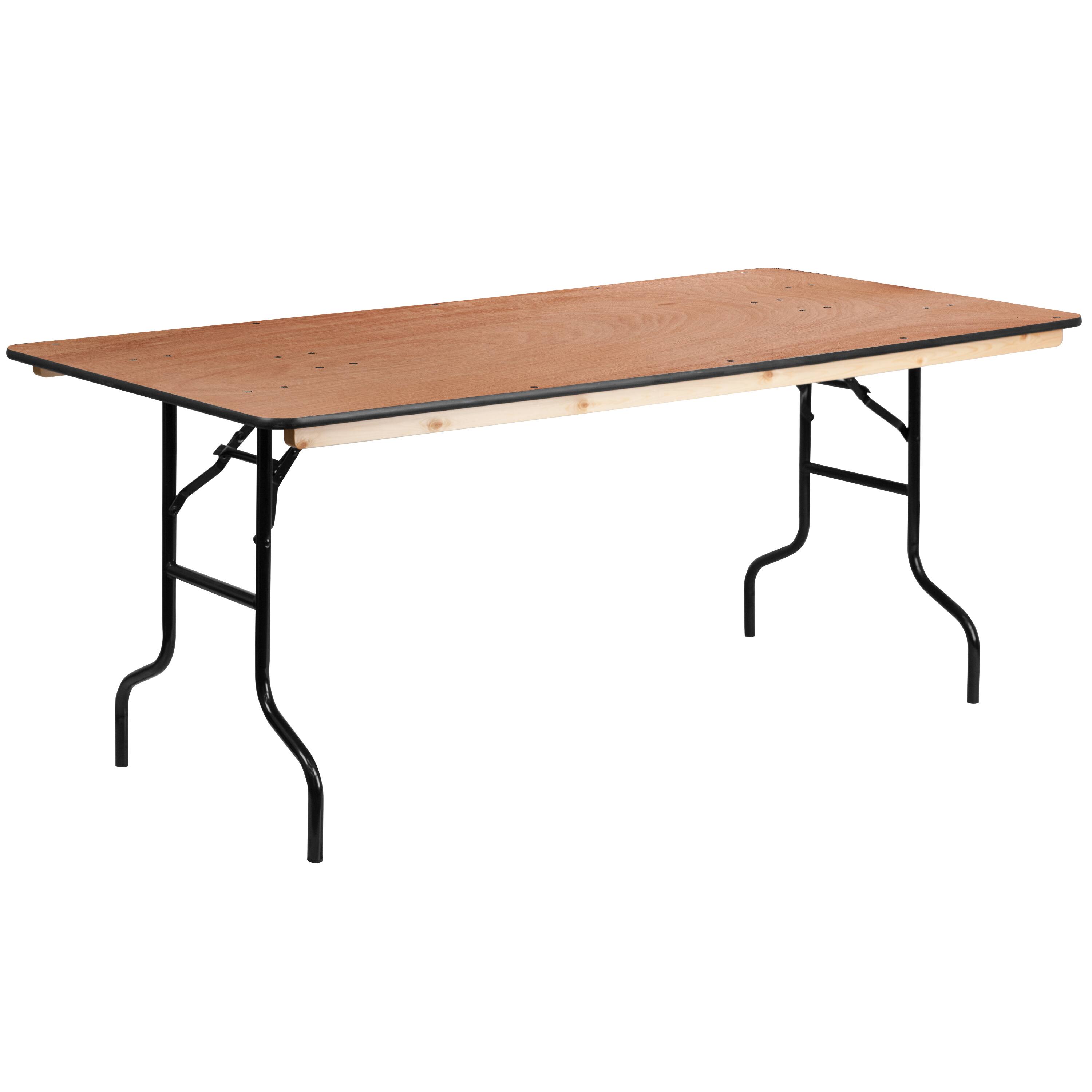 Front. Emma + Oliver - 6-Foot Rectangular Wood Folding Banquet Table with Clear Coated Finished Top - Natural.