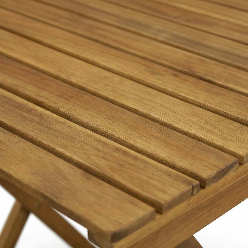 Alt View 1. Outdoor Escape - 3-Piece Outdoor Dining Set Wood-Tone Oil Finish - Table with 2 Folding Chairs - Natural Oil.