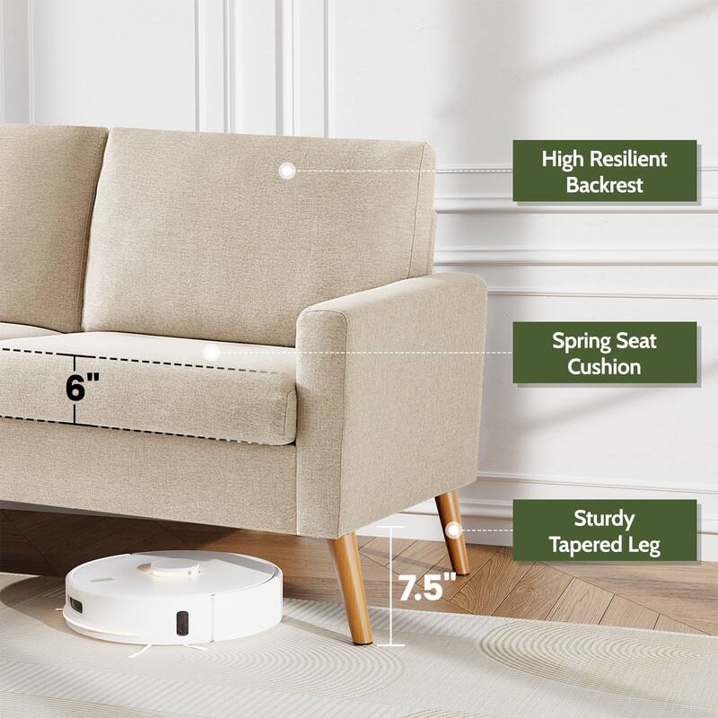 High Resilient Backrest  
6" Spring Seat Cushion  
7.5" Sturdy Tapered Leg