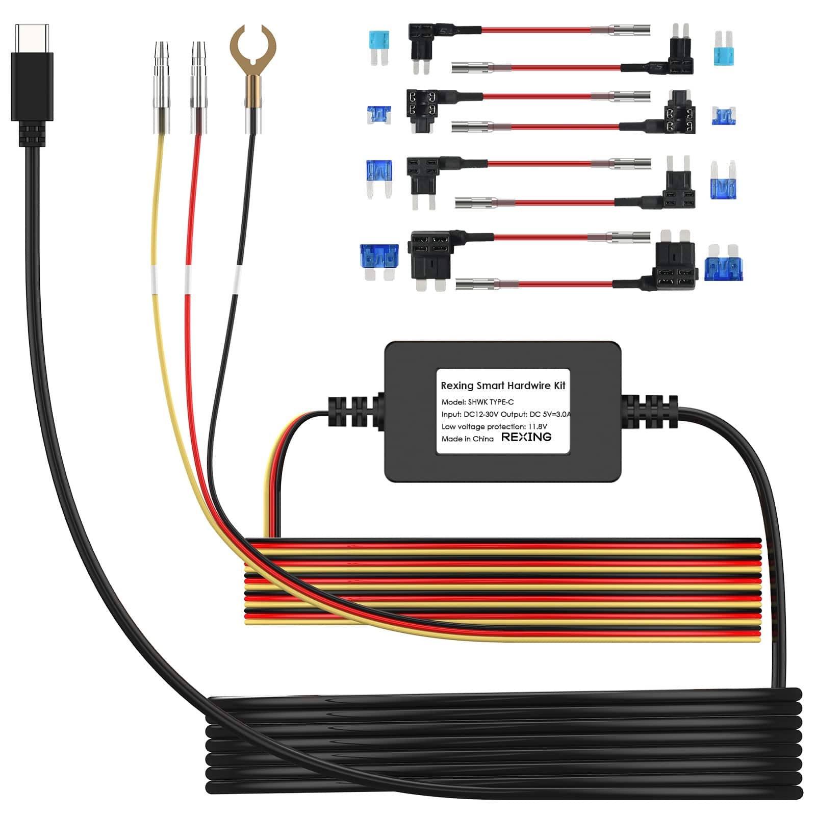 Rexing - Smart Hardwire Kit Type-C Port for R4, DT2, M3, M2 Max, RH2 Series, and CPDuo - Black - Front_Zoom