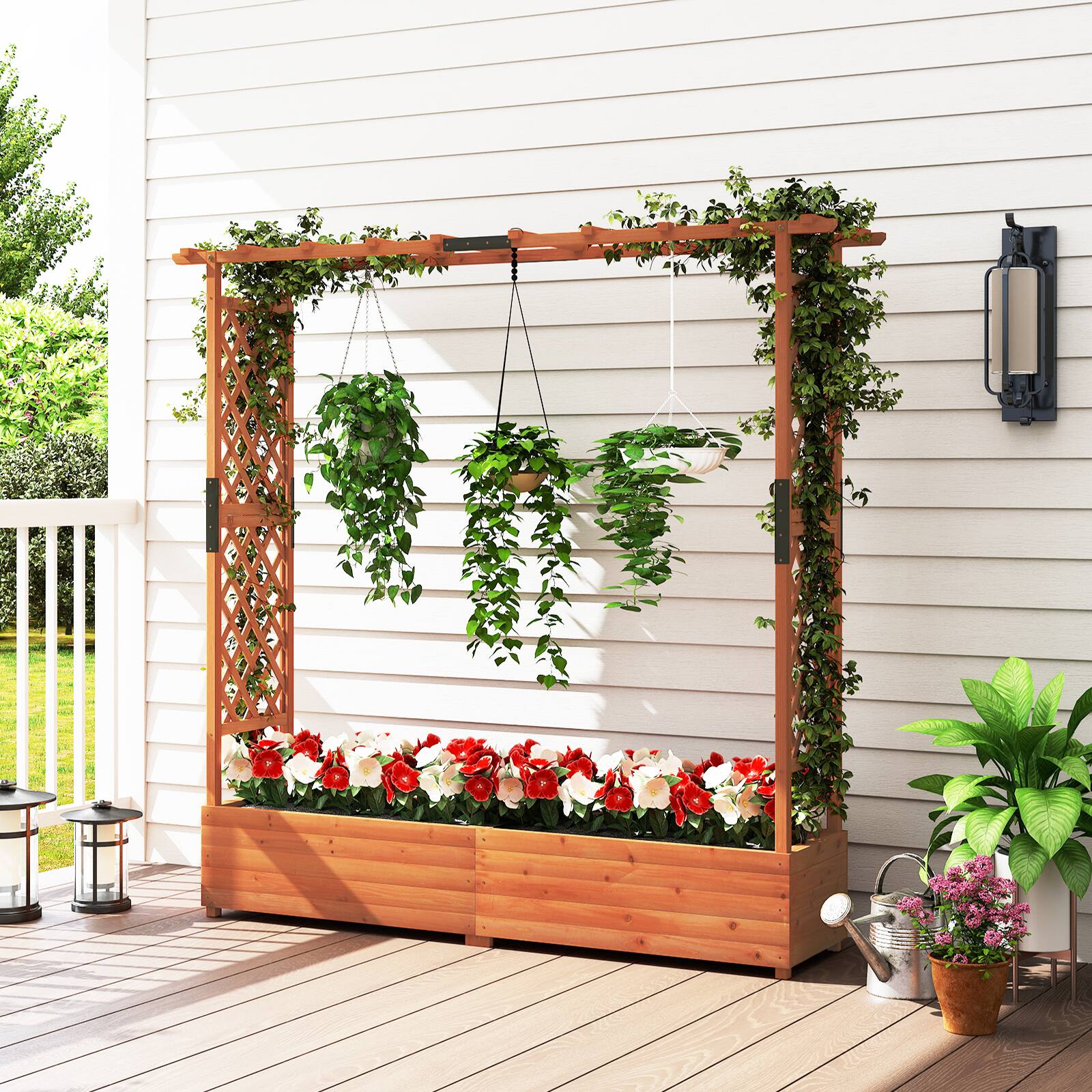 Alt View 1. SlickBlue - Outdoor Raised Garden Planter Bed with Arch Trellis and Roof - Orange.