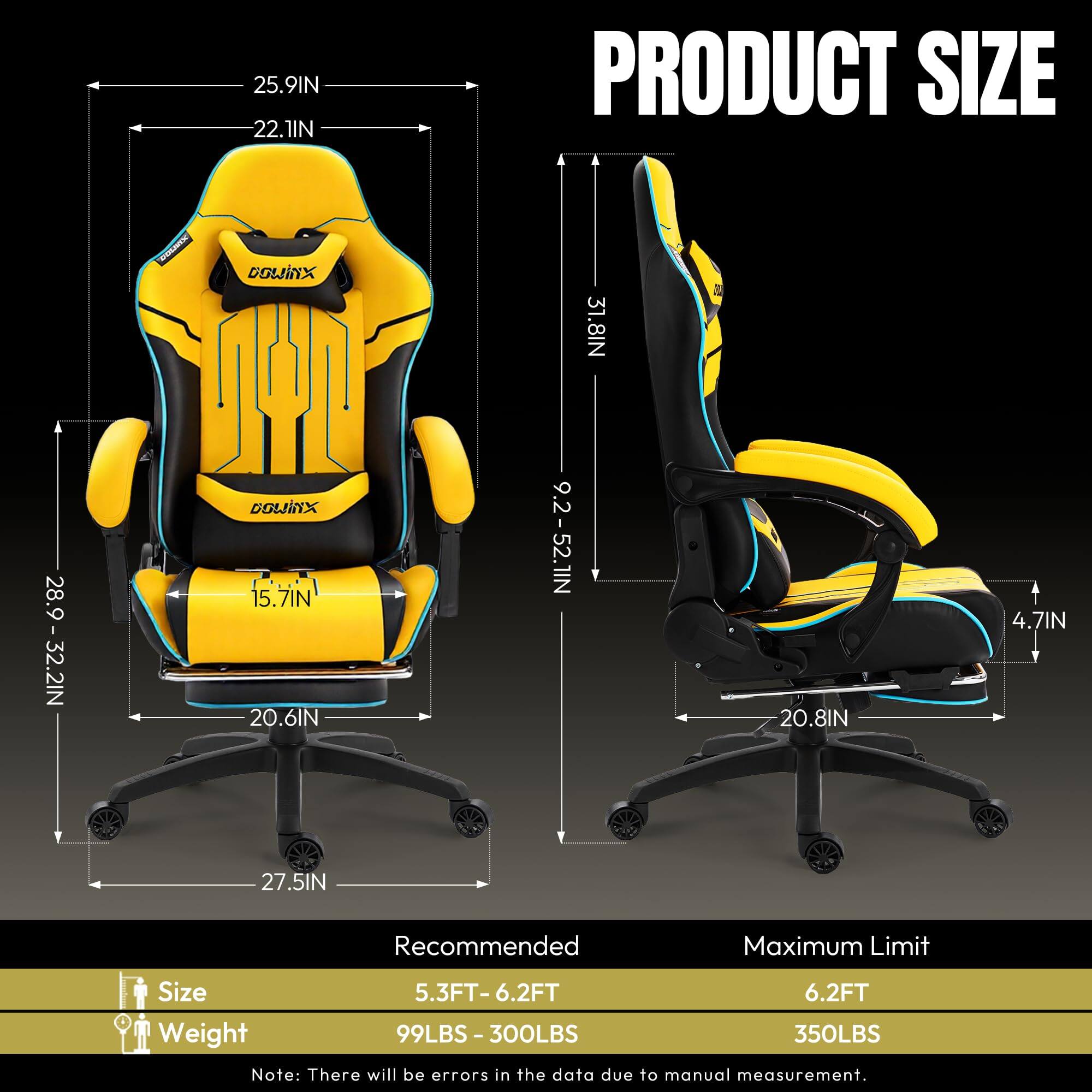 25.9IN  
22.1IN  
PRODUCT SIZE  
28.9 - 32.2IN  
15.7IN  
20.6IN  
9.2-52.1IN  
31.8IN  
20.8IN  
4.7IN  
27.5IN  

Recommended Maximum Limit  
Size: 5.3FT - 6.2FT  
Weight: 99LBS - 300LBS  

Maximum Limit  
Size: 6.2FT  
Weight: 350LBS  

Note: There will be errors in the data due to manual measurement.