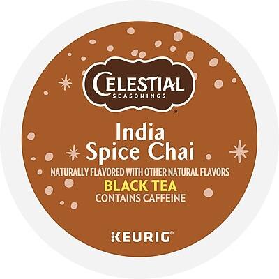 CELESTIAL SEASONINGS  
India Spice Chai  
NATURALLY FLAVORED WITH OTHER NATURAL FLAVORS  
BLACK TEA  
CONTAINS CAFFEINE  
KEURIG