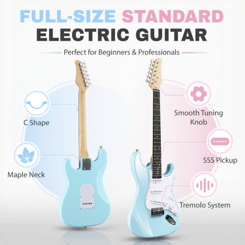 FULL-SIZE STANDARD ELECTRIC GUITAR  
Perfect for Beginners & Professionals  

- Smooth Tuning Knob  
- SSS Pickup  
- Maple Neck  
- Tremolo System
