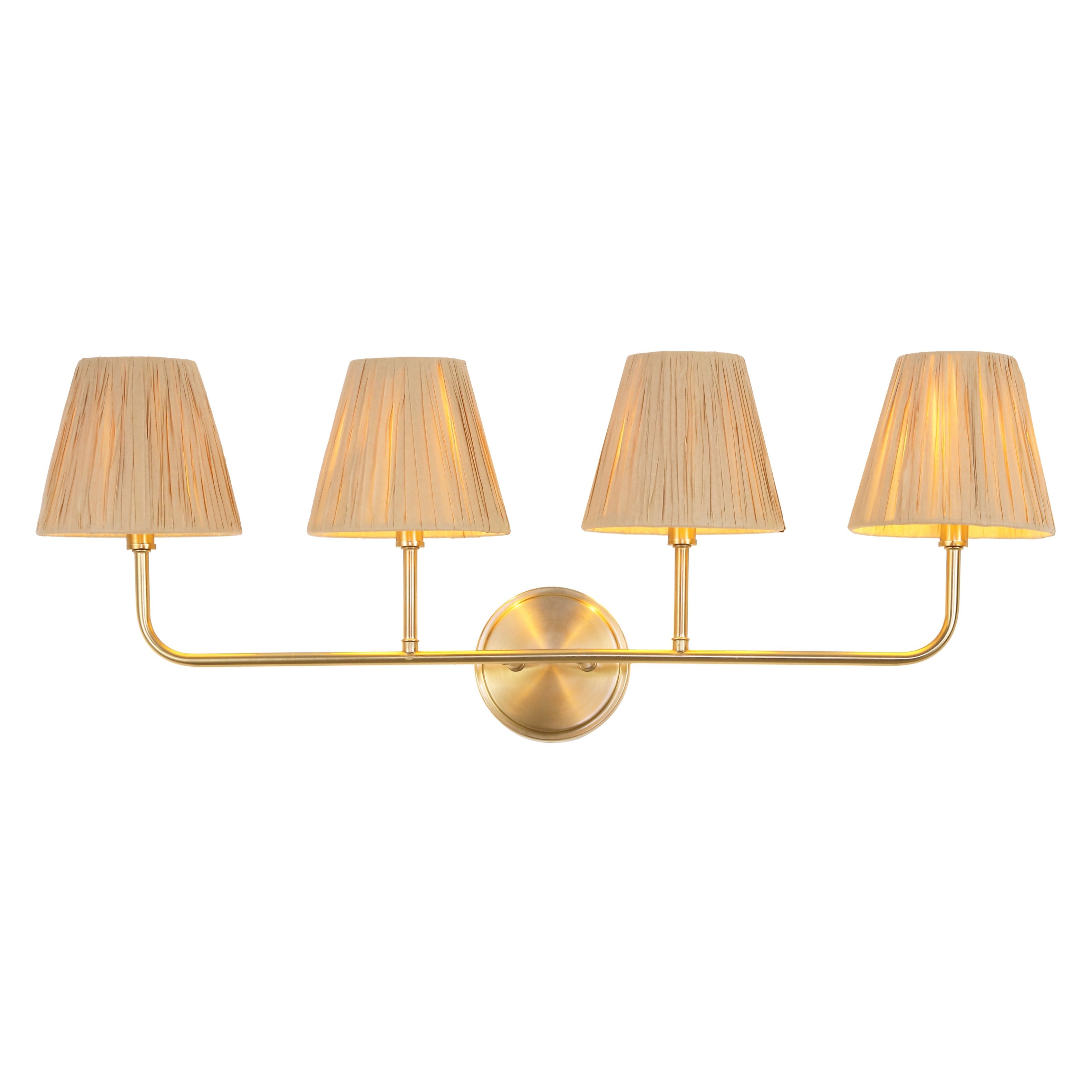 "Jonathan Y - Malaya 31.5"" 4-Light Bohemian Coastal Metal Pleated Paper Shade LED Vanity Light, Beige/Brass Gold - Brass Gold/Beige" price history on PriceWatchPro