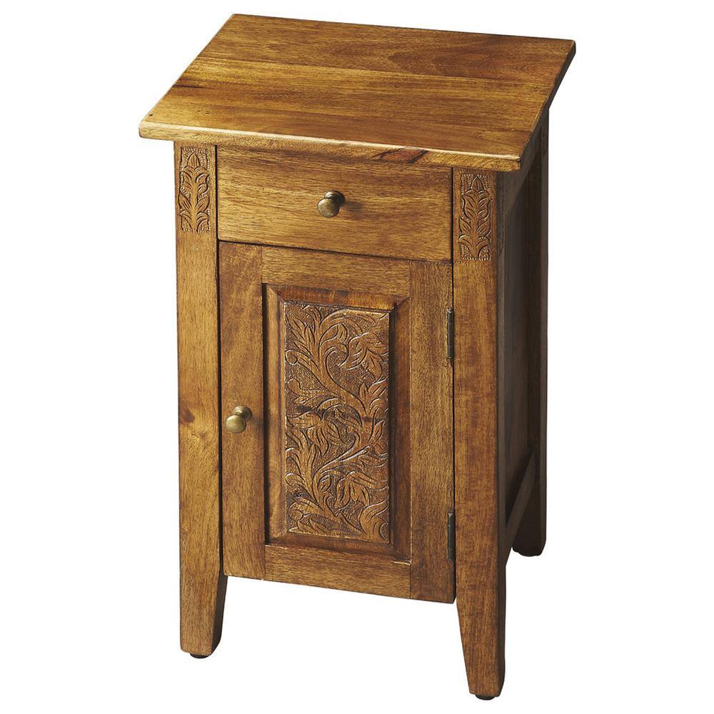 Left. Butler Specialty - Wester Hand Carved Cabinet - Light Brown.
