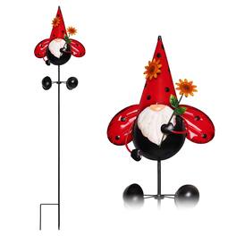 G128 - Gnome Metal Yard Wind Spinner Stake 48-inch 360° Swivel Garden Decoration - Red