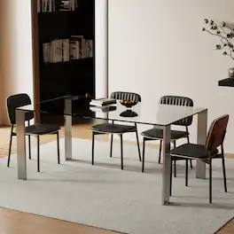 luck idea - Modern Tempered Glass Dining Table with Stainless Steel Legs, Rectangular 6-8 Seater Table for Dining Room, living room - Clear Glass