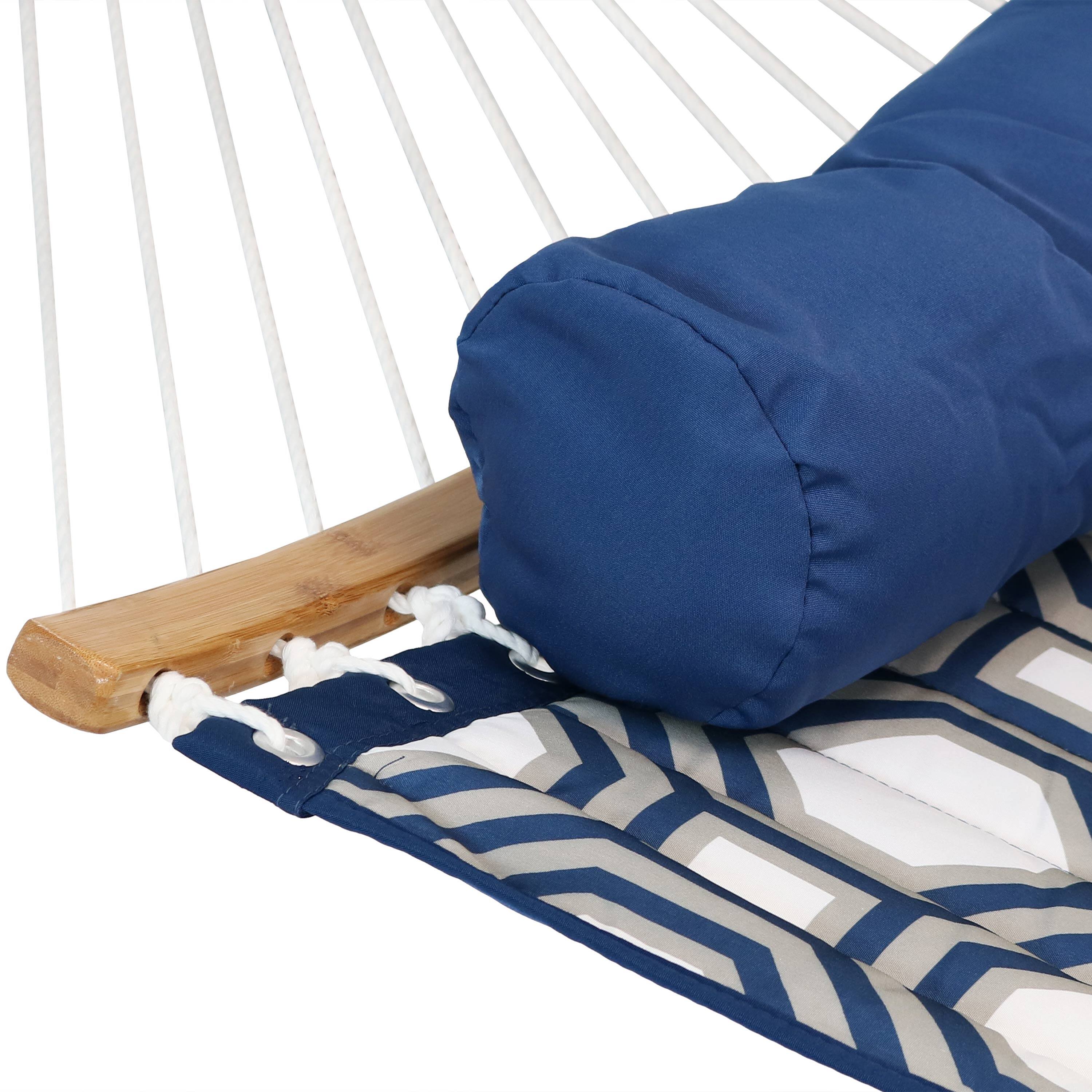 Alt View 5. Sunnydaze - 2-Person Quilted Fabric Hammock with Blue Steel Stand - Dark Blue.
