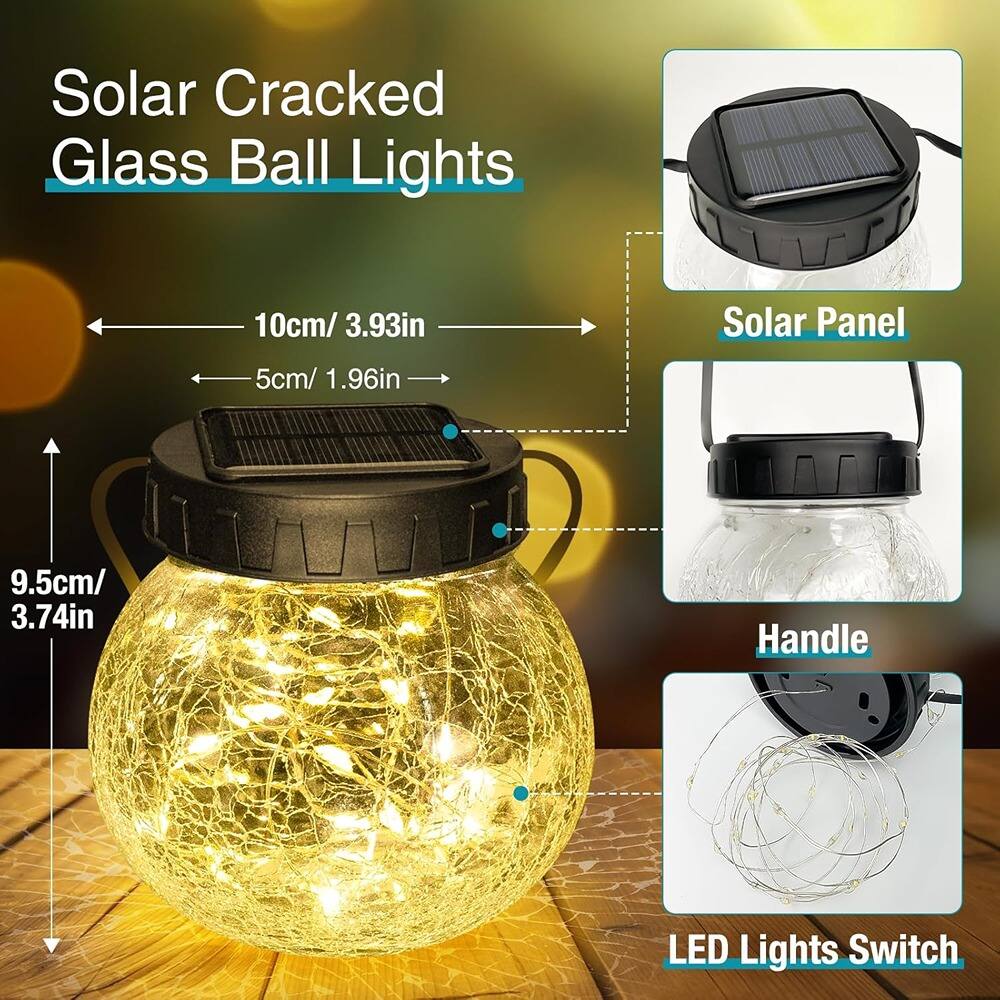 Solar Cracked Glass Ball Lights

- 10cm / 3.93in
- 5cm / 1.96in
- 9.5cm / 3.74in

Solar Panel
Handle
LED Lights Switch
