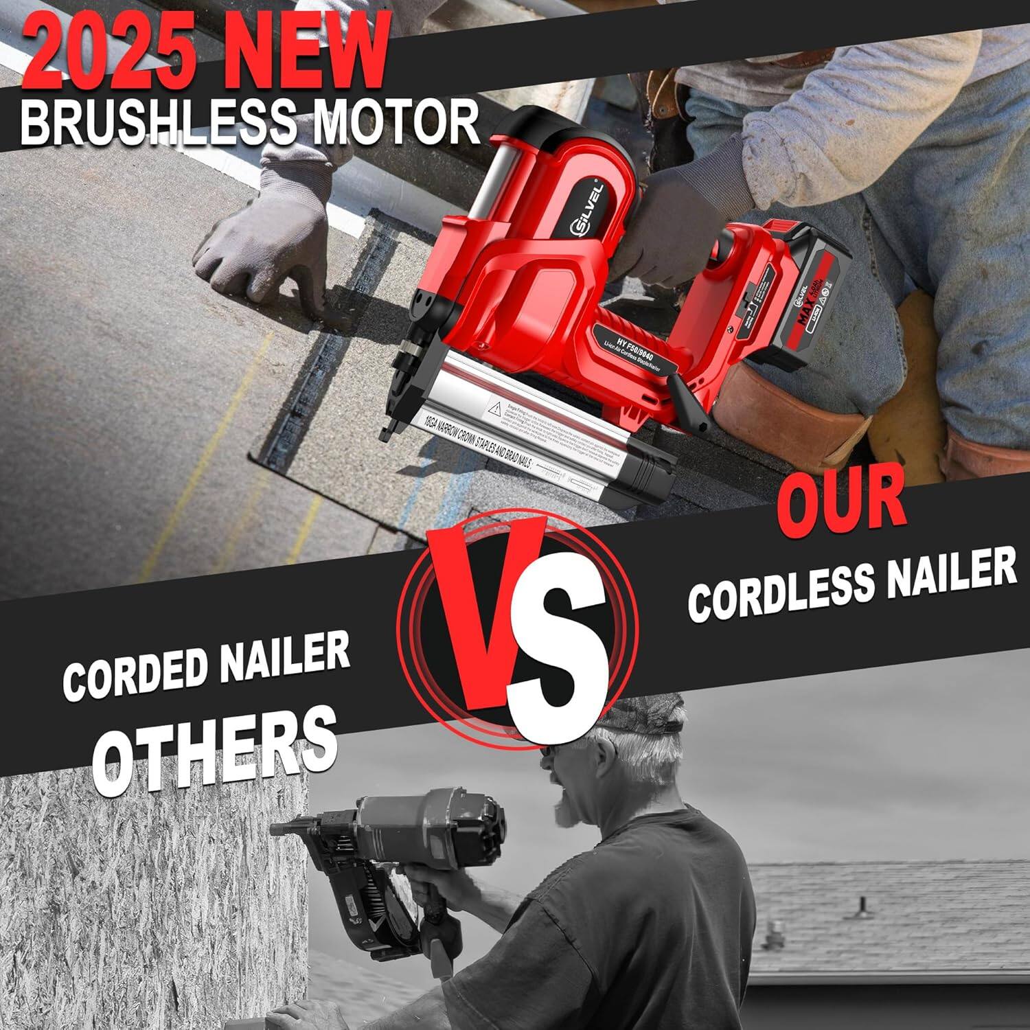 2025 NEW BRUSHLESS MOTOR GILVEL - OUR CORDLESS NAILER CORDED NAILER OTHERS
