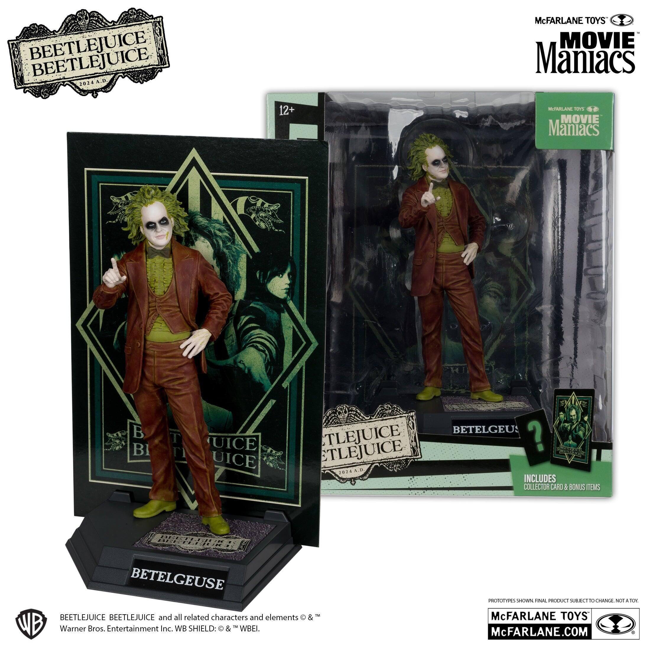 BEETLEJUICE BEETLEJUICE 1024A.D  
A.B. McFARLANE TOYS MOVIE Maniacs 12+  
STARLANE SOVE MOVIE Maniacs  
BETELGEUSE BEETLEJUICE BEETLEJUICE and all related characters and elements & WB Warner Bros. Entertainment Inc.  
WB SHIELD: O & WBEL  
PROTOTYPES SHOWN. FINAL PRODUCT SUBJECT TO CHANGE. NOT A TOY.  
McFARLANE TOYS  
McFARLANE.COM