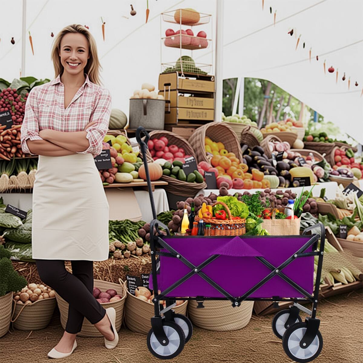 Alt View 3. Loheer - Loheer Collapsible Wagon with Strapping System, 225 lb Capacity Utility Cart, Purple.