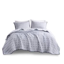 Gracie Mills - Jefferey Reversible Matelasse 3-Piece Coverlet Set - Gray